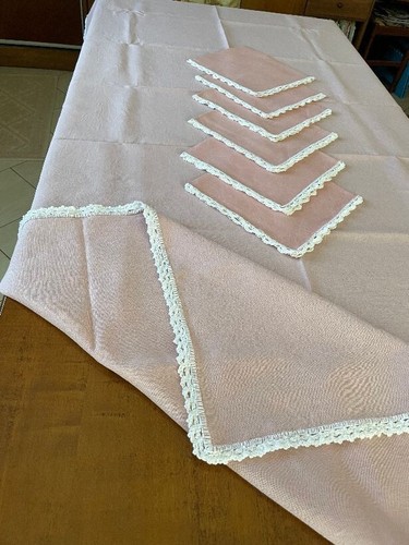 Tovaglia lino rosa con - con, bordo